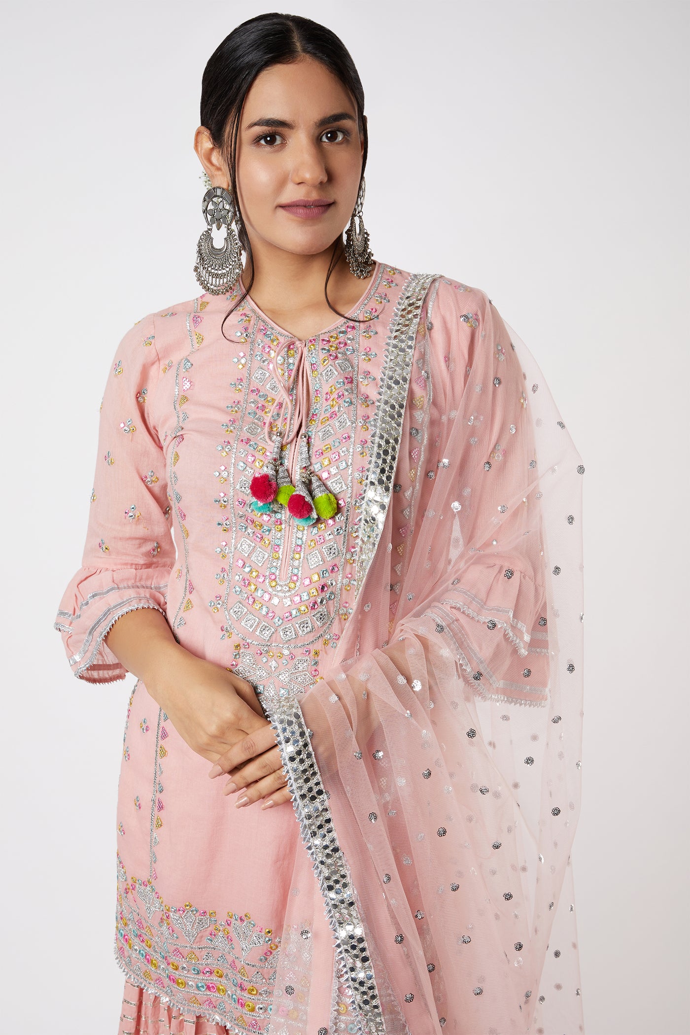 Gopi vaid Noor Kurta With Line Sharara Set Pink festive indian designer wear online shopping melange singapore