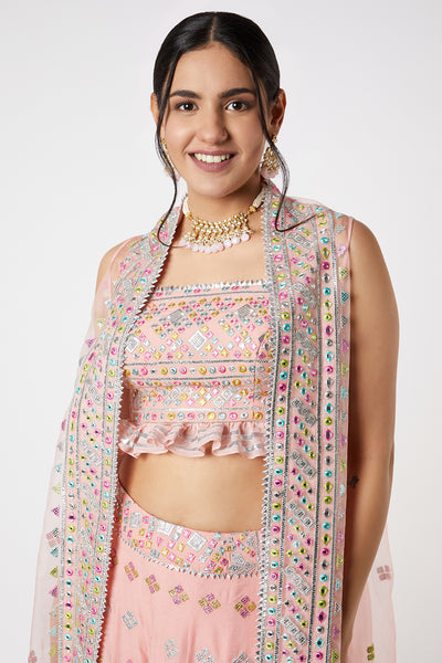 Gopi vaid Noor Lehenga Cape Set pink festive indian designer wear online shopping melange singapore