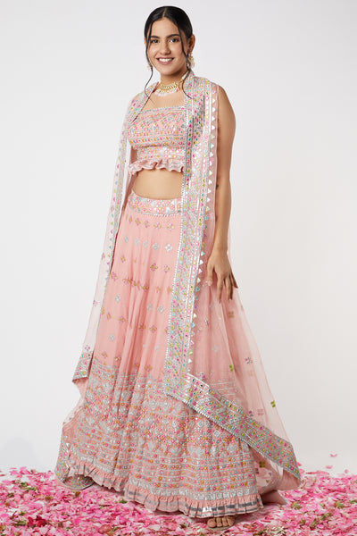 Gopi vaid Noor Lehenga Cape Set pink festive indian designer wear online shopping melange singapore