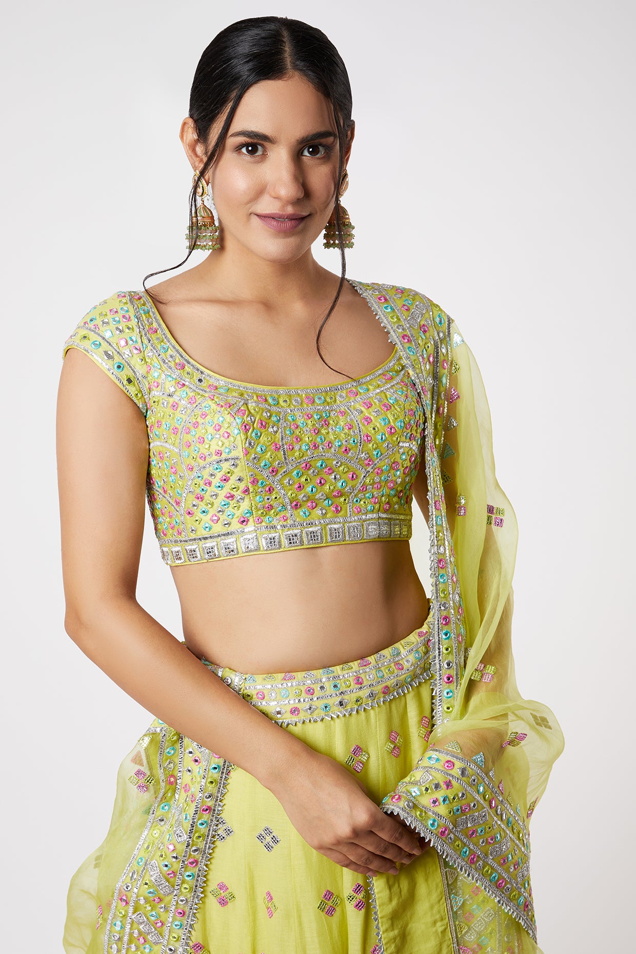 Gopi vaid Noor Lehenga Set lime festive indian designer wear online shopping melange singapore