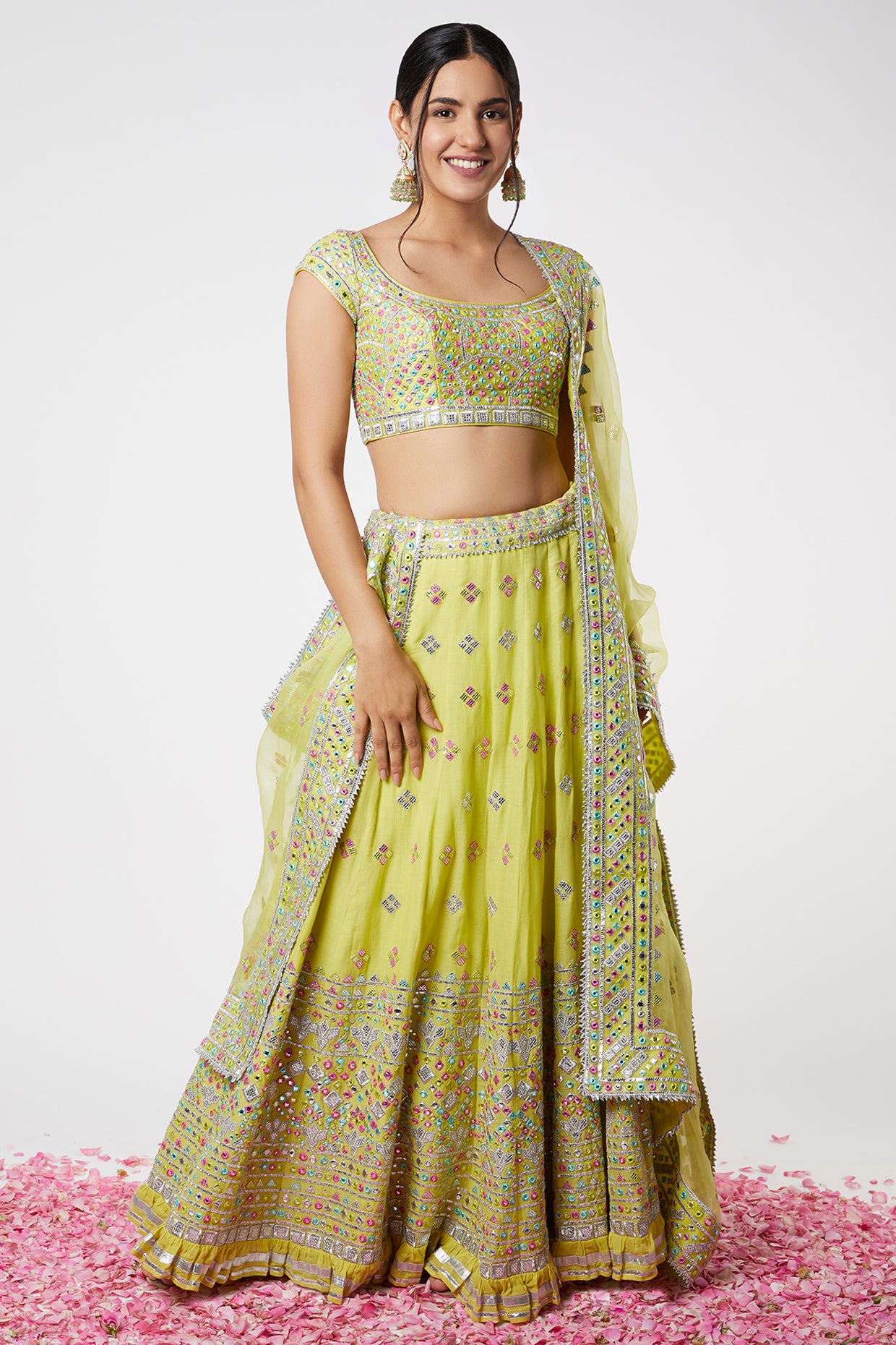 Gopi vaid Noor Lehenga Set lime festive indian designer wear online shopping melange singapore