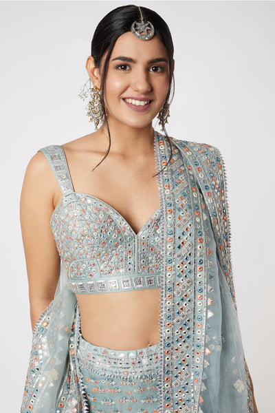 Gopi vaid Noor Lehenga Set With Bustier ice blue festive indian designer wear online shopping melange Singapore indian designer wear