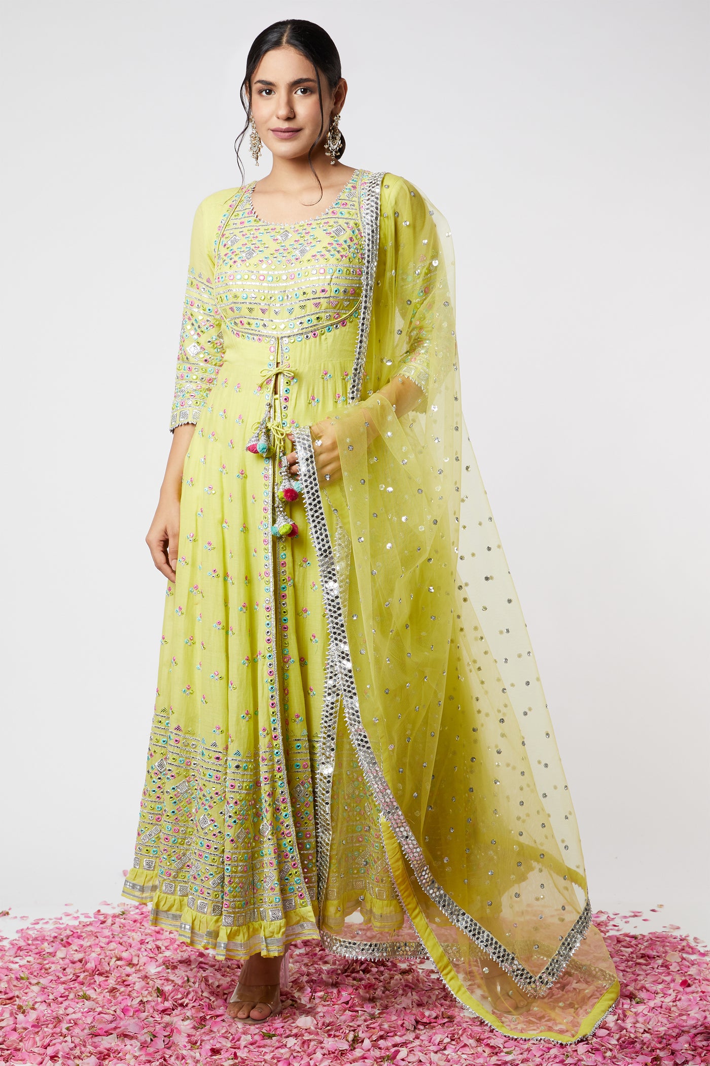 Gopi vaid Noor Mughal AG Set Lime festive indian designer wear online shopping melange singapore