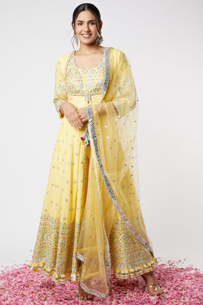 Gopi vaid Noor Mughal AG Set Yellow festive indian designer wear online shopping melange singapore