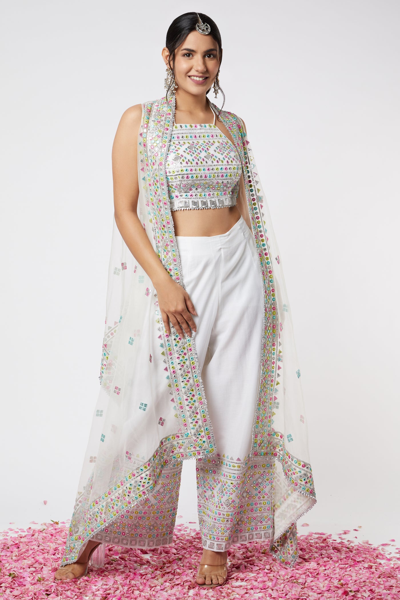 Gopi vaid Noor Pant Set ivory festive fusion indian designer wear online shopping melange singapore
