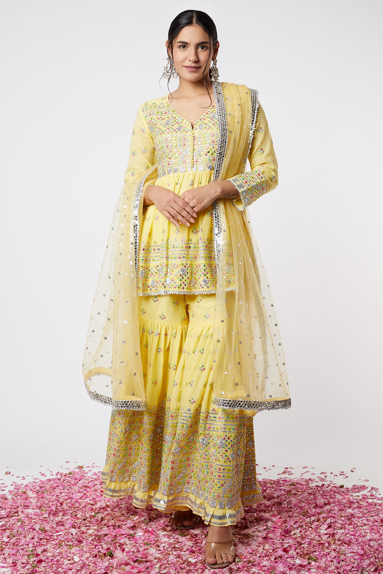 Gopi vaid Noor Peplum Garara Set yellow festive indian designer wear online shopping melange singapore