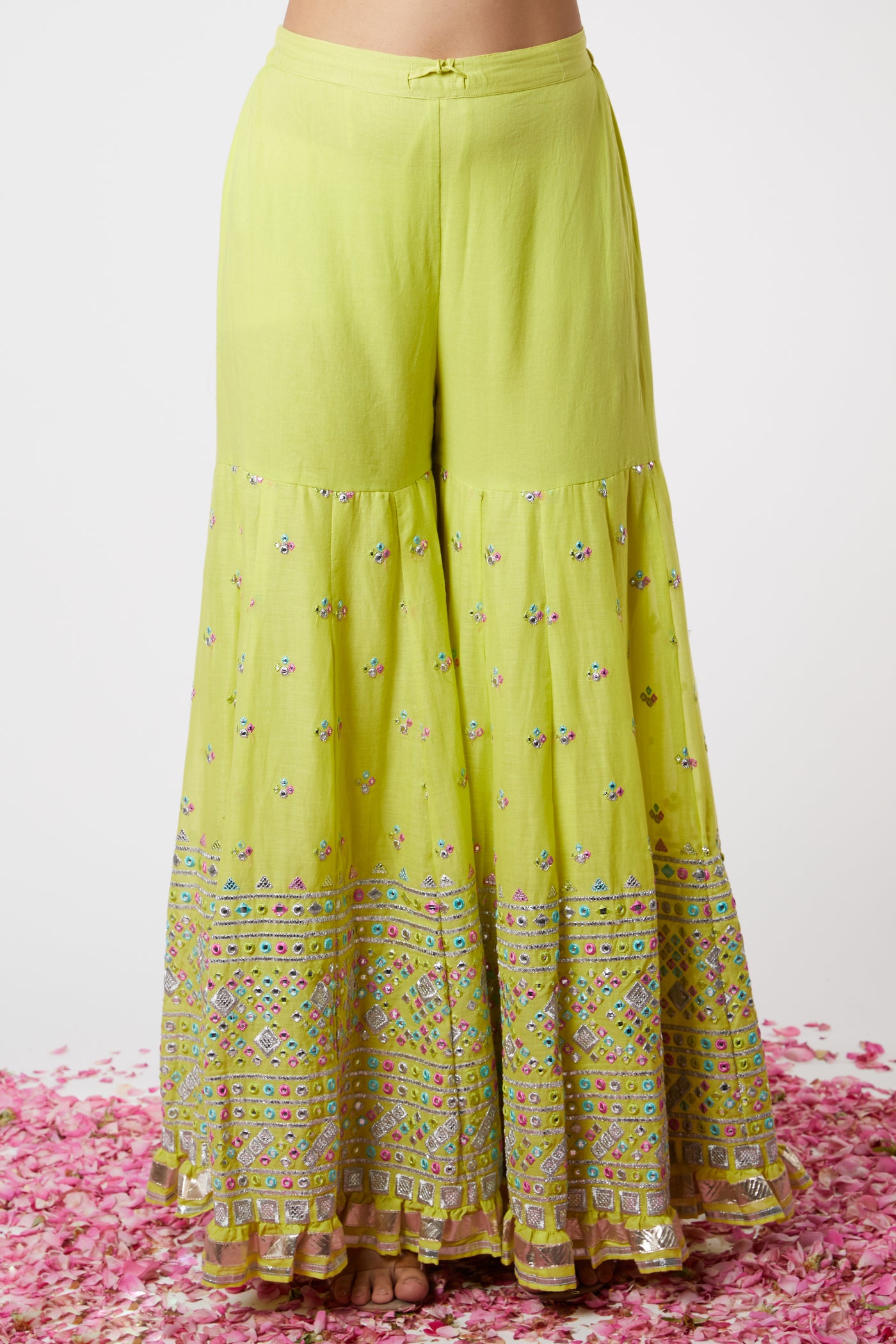 Gopi vaid Noor Sharara Set Lime festive indian designer wear online shopping melange singapore