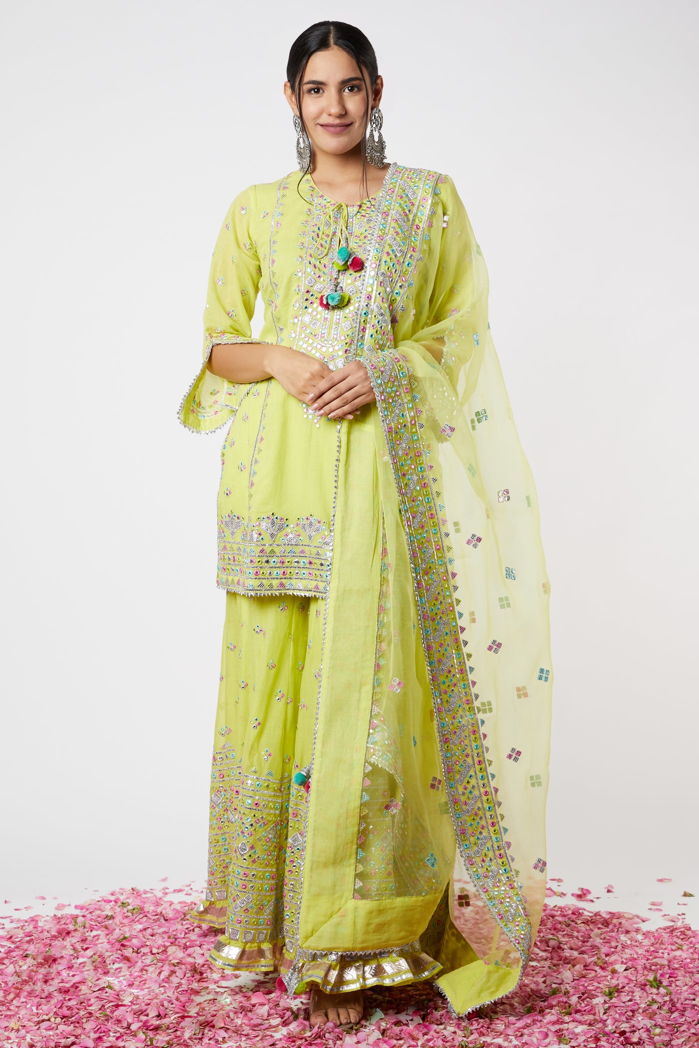 Gopi vaid Noor Sharara Set Lime festive indian designer wear online shopping melange singapore