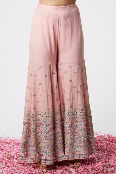 Gopi vaid Noor Sleeveless Peplum Sharara Set pink festive indian designer wear online shopping melange singapore