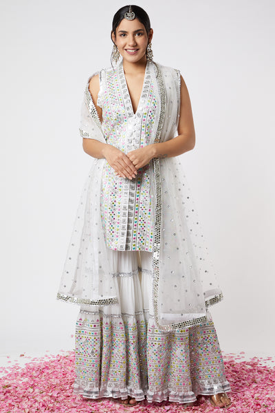 Gopi vaid Noor Sleeveless Sharara Set ivory festive indian designer wear online shopping melange singapore