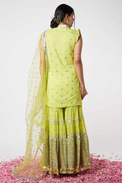 Gopi vaid Noor Sleeveless Sharara Set Lime festive indian designer wear online shopping melange singapore