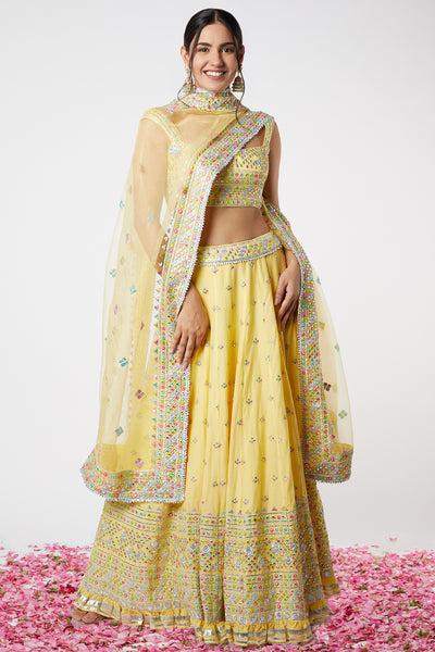 Gopi vaid Noor Strappy Lehenga Set yellow festive indian designer wear online shopping melange singapore