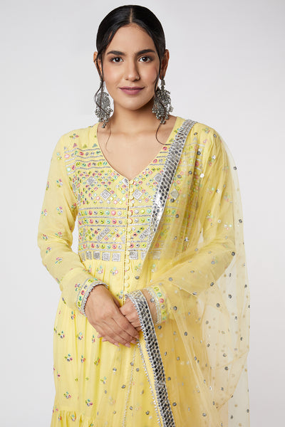 Gopi vaid Noor Tiered AG Set yellow festive indian designer wear online shopping melange singapore