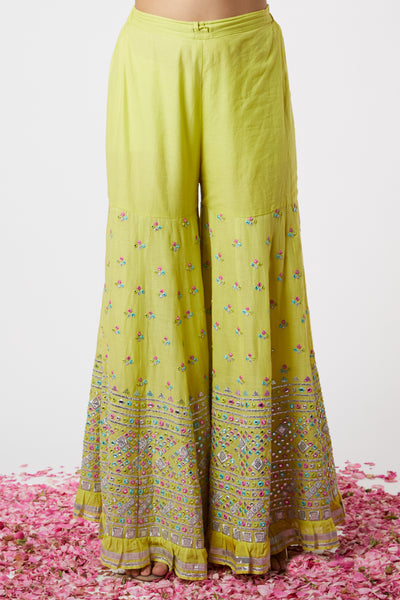 Gopi vaid Noor Yoke Sharara Set lime festive indian designer wear online shopping melange singapore