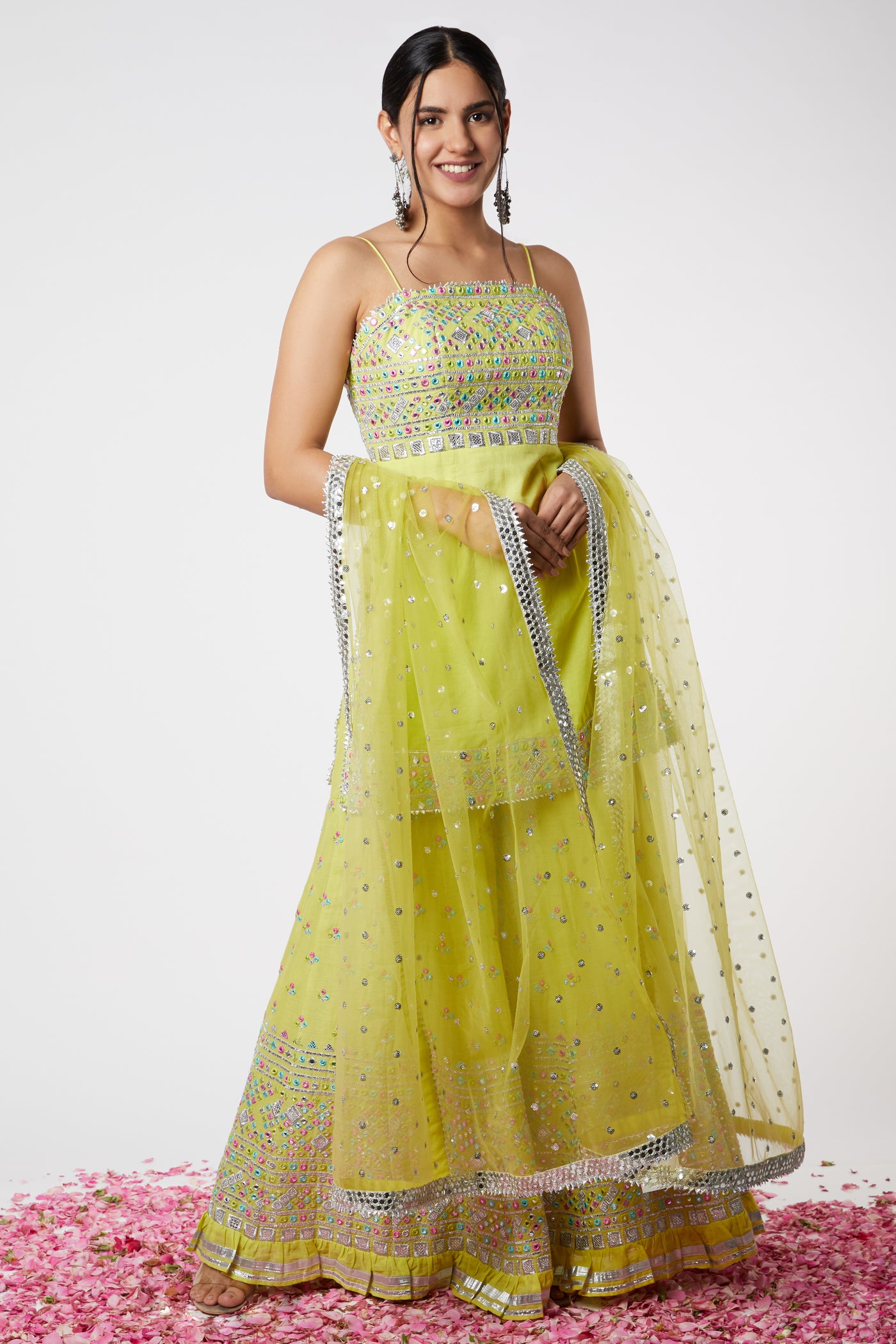 Gopi vaid Noor Yoke Sharara Set lime festive indian designer wear online shopping melange singapore