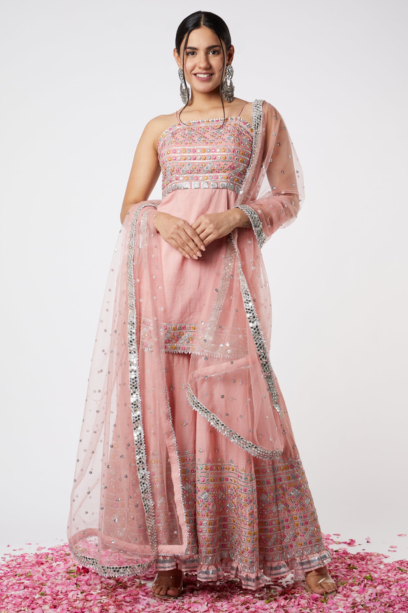 Gopi vaid Noor Yoke Sharara Set Pink festive indian designer wear online shopping melange singapore