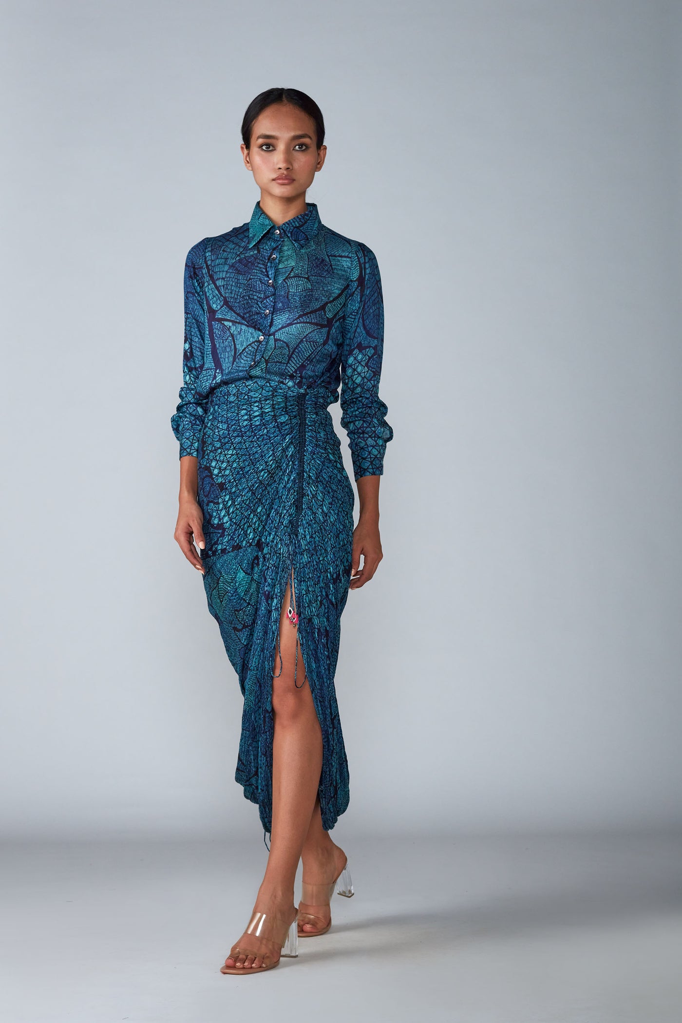 Saaksha and Kinni Abstract Tile Print Collared Shirt western indian designer womenswear fashion online shopping melange singapore