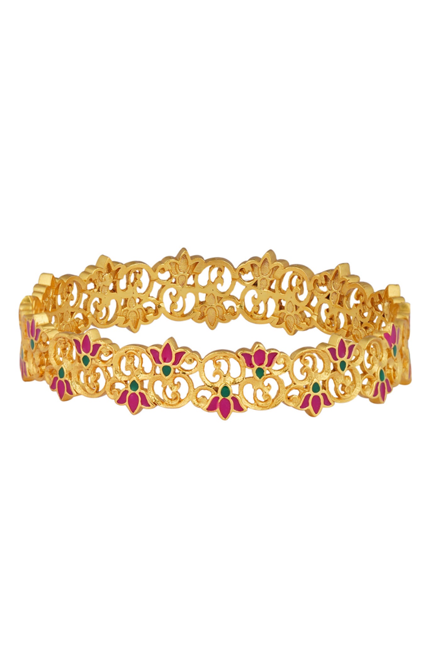 Zariin 22kt Gold Dipped In Pink Enamel Blooming Tales Lotus Bangle festive indian designer fashion jewellery online shopping melange singapore