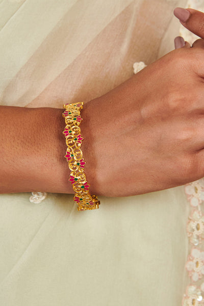 Zariin 22kt Gold Dipped In Pink Enamel Blooming Tales Lotus Bangle festive indian designer fashion jewellery online shopping melange singapore