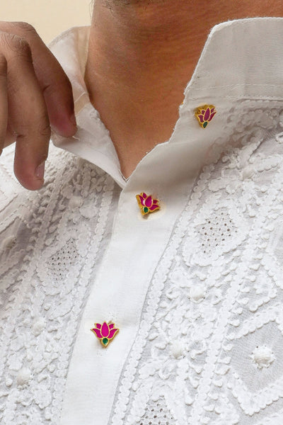 Zariin 22kt Gold Dipped In Pink Lotus Story Kurta Buttons Set Of 5 festive indian designer fashion jewellery online shopping melange singapore