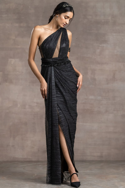 Tarun Tahiliani One-Shoulder Dress black festive indian designer wear online shopping melange singapore