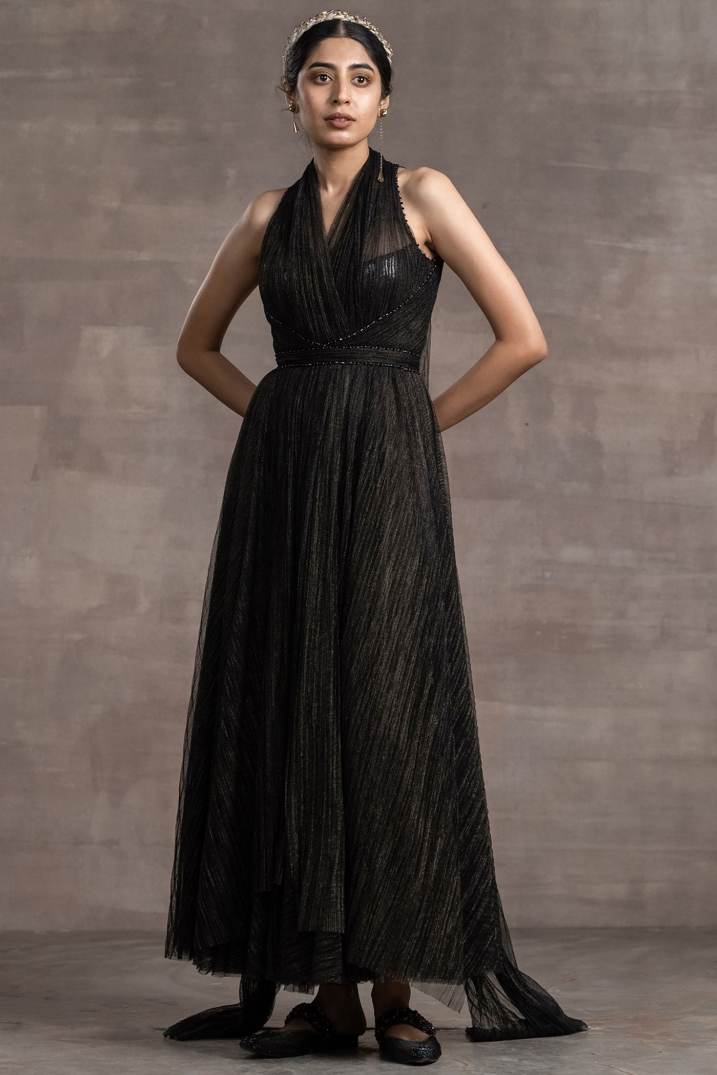 Tarun Tahiliani Long Flared Dress black festive indian designer wear online shopping melange singapore