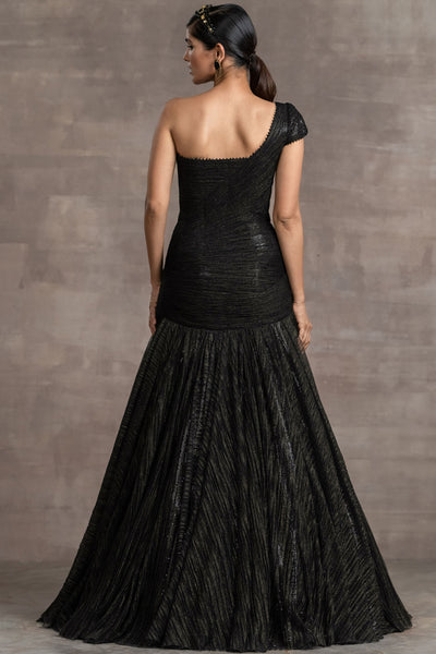 Tarun Tahiliani Fluted Metallic Gown black festive indian designer wear online shopping melange singapore