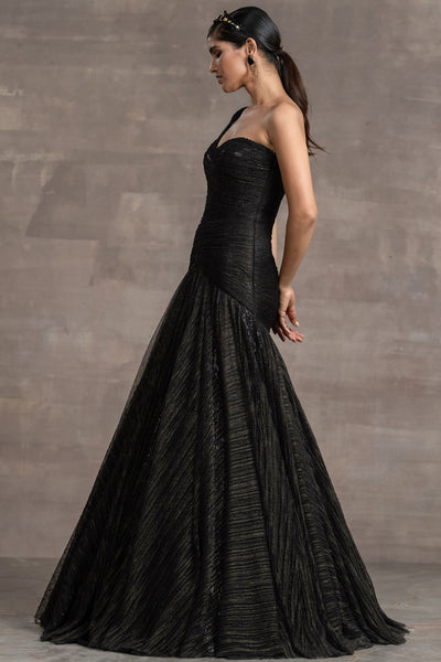 Tarun Tahiliani Fluted Metallic Gown black festive indian designer wear online shopping melange singapore
