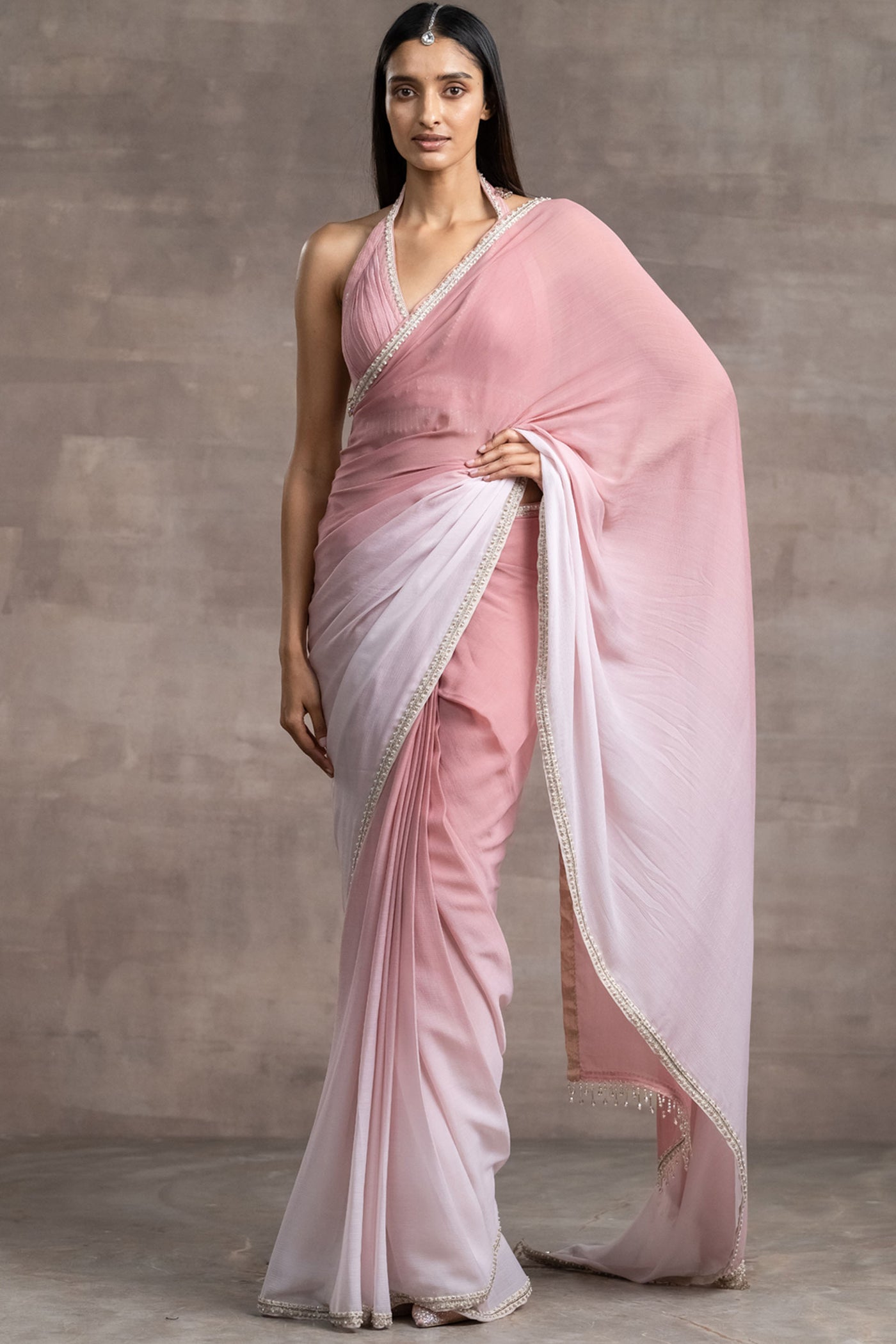 Tarun Tahilian Ombré Saree With Blouse blush festive indian designer wear online shopping melange singapore