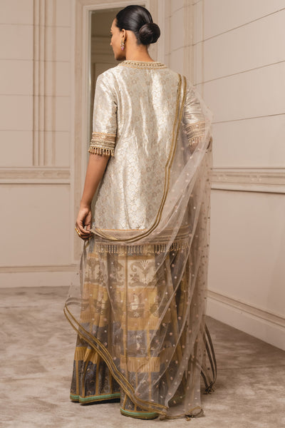 Tarun Tahilian Jacquard Sharara, Kurti And Dupatta yellow festive indian designer wear online shopping melange singapore