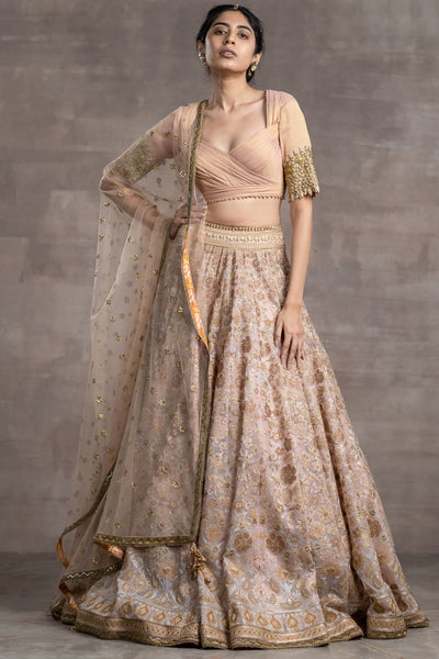 Tarun Tahilian Embriodered Lehenga In Zari Threadwork blush festive indian designer wear online shopping melange singapore