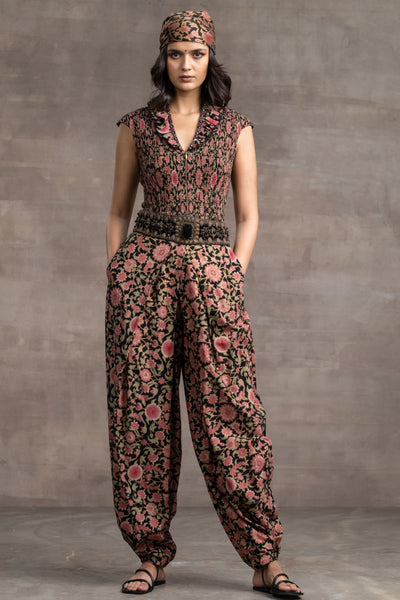 Tarun Tahilian Floral Printed Blouse With Trouser black festive indian designer wear online shopping melange singapore