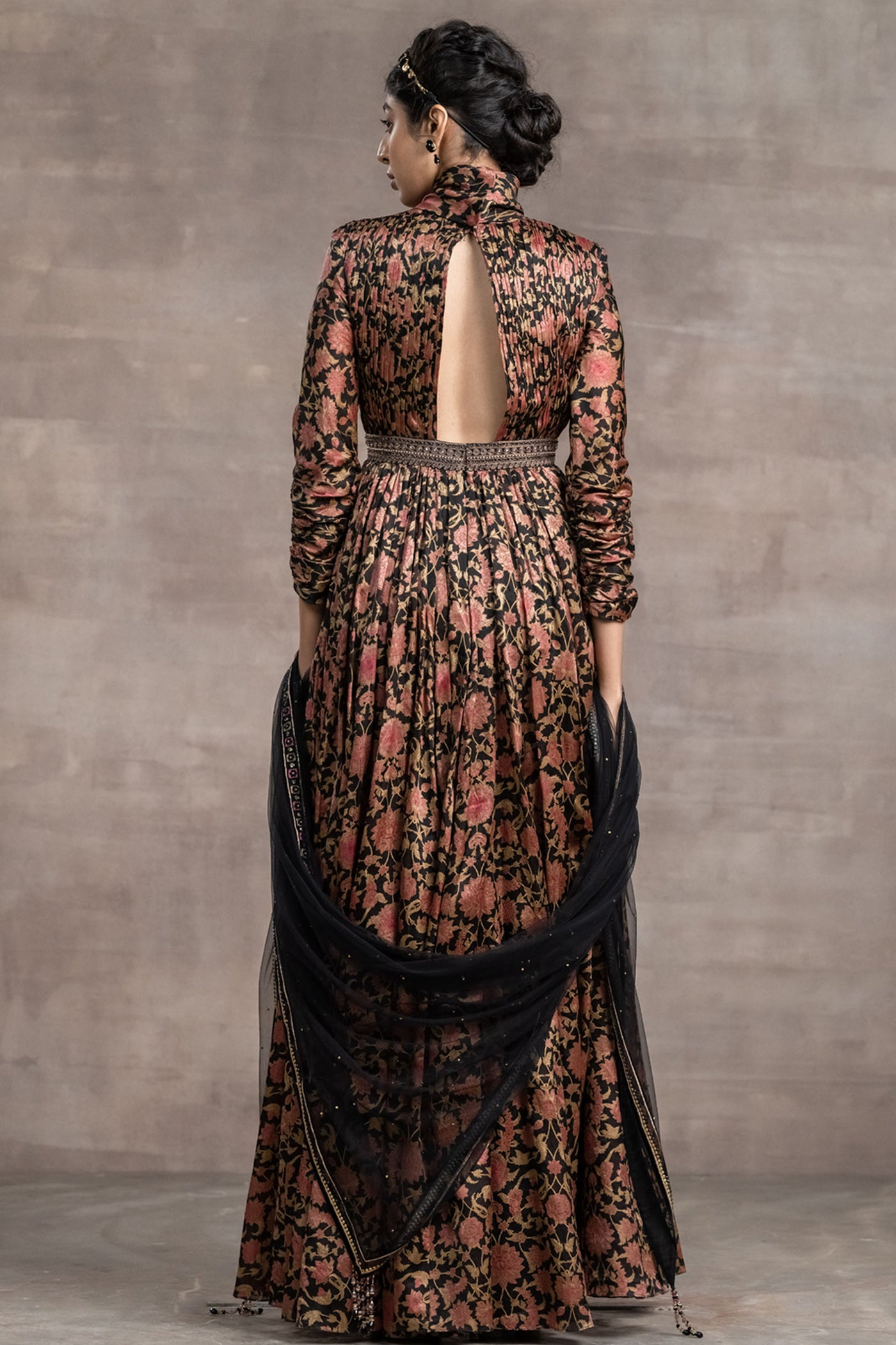 Tarun Tahilian Floral-Printed Anarkali Suit black festive indian designer wear online shopping melange singapore