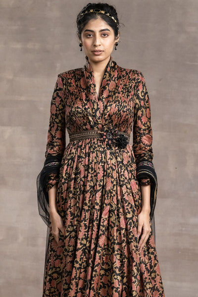 Tarun Tahilian Floral-Printed Anarkali Suit black festive indian designer wear online shopping melange singapore