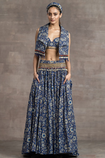 Tarun Tahilian Zari Quilted Gilet blue festive indian designer wear online shopping melange singapore