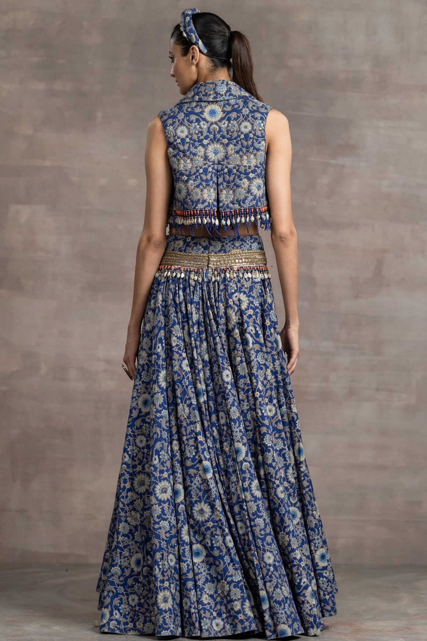 Tarun Tahilian Zari Quilted Gilet blue festive indian designer wear online shopping melange singapore