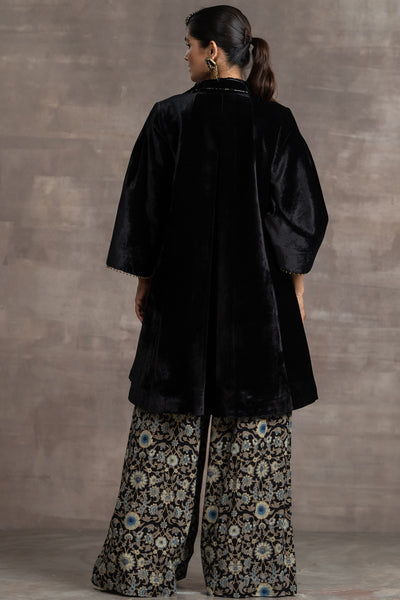 Tarun Tahilian Silk Velvet Jacket With Bustier And Trouser black festive indian designer wear online shopping melange singapore