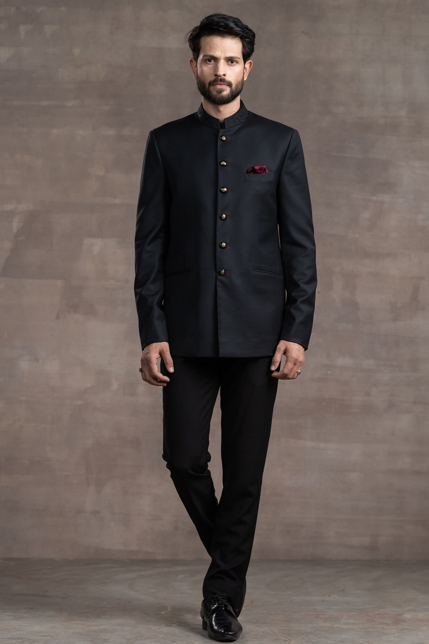 Tarun Tahitliani Classic Crepe Wool Bandhgala indian designer wear menswear online shopping melange singapore