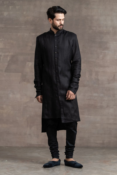 Tarun Tahitliani Front Open Linen Kurta indian designer wear menswear online shopping melange singapore