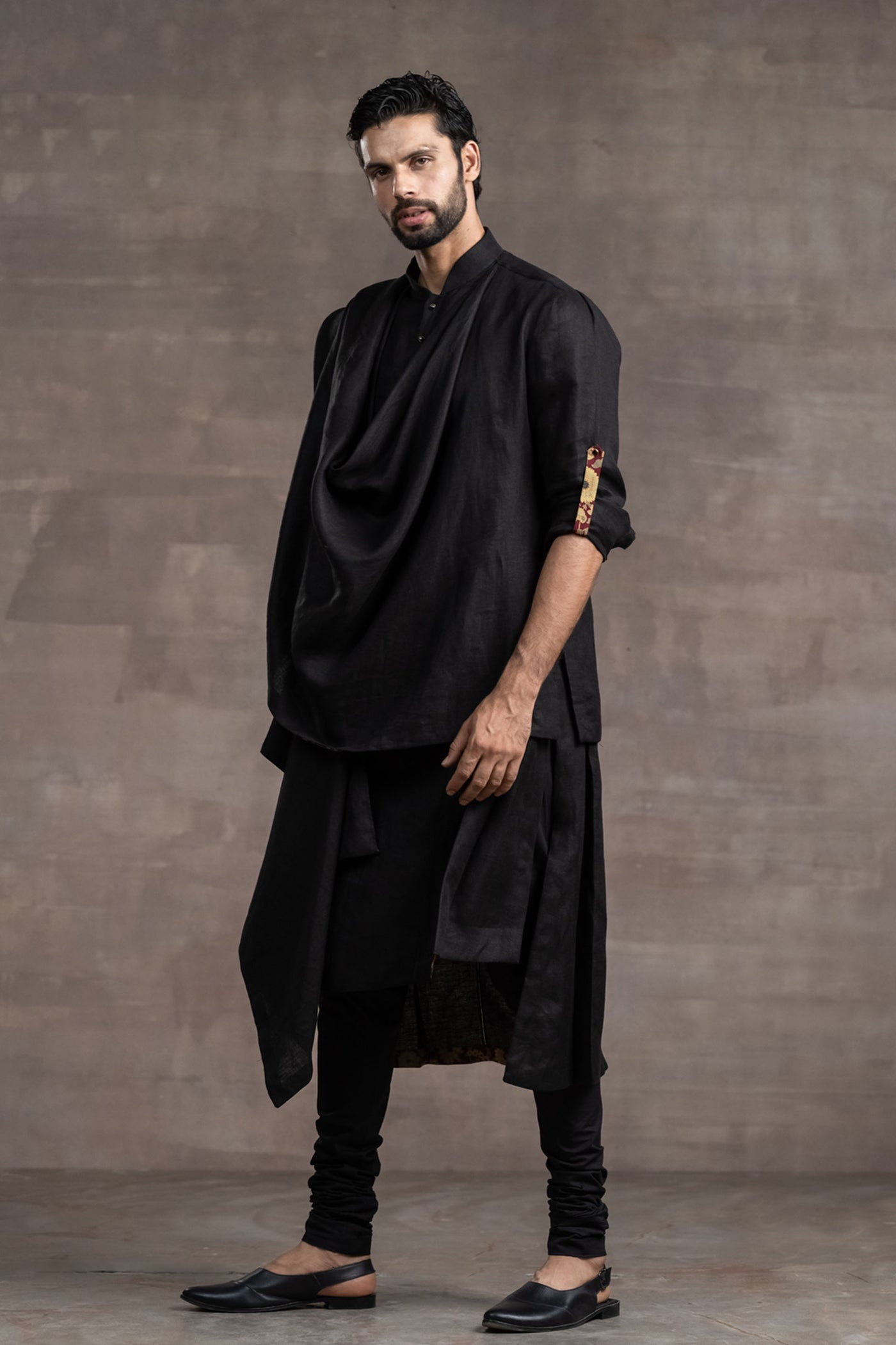 Tarun Tahitliani Draped Linen Kurta indian designer wear menswear online shopping melange singapore