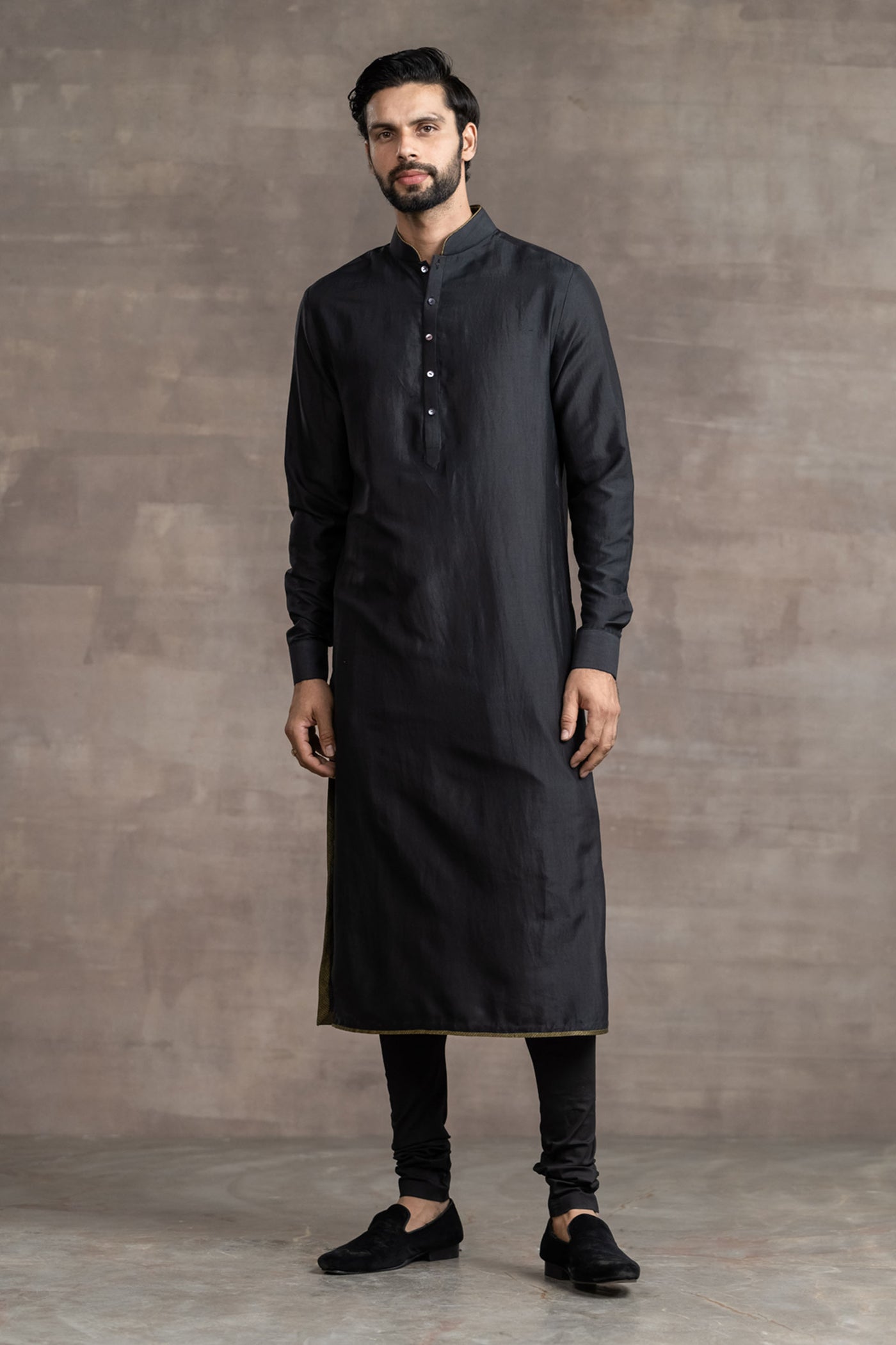 Tarun Tahitliani Black Silk Kurta indian designer wear menswear online shopping melange singapore