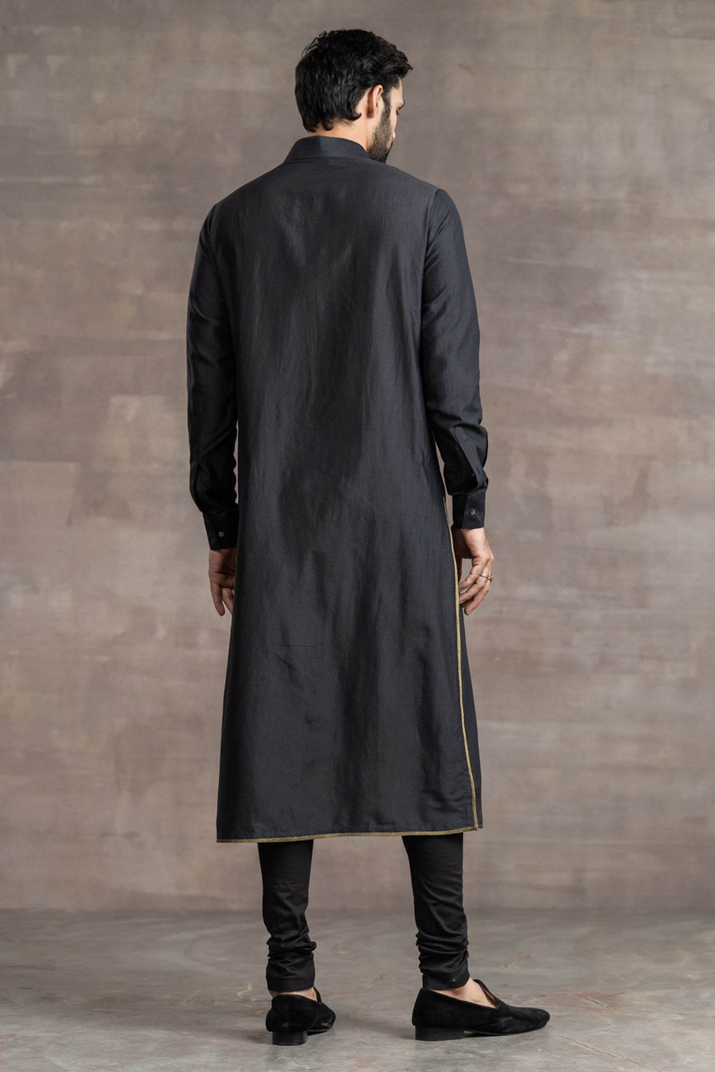 Tarun Tahitliani Black Silk Kurta indian designer wear menswear online shopping melange singapore
