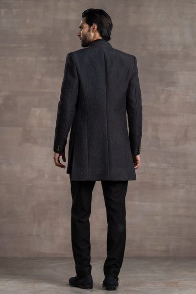 Tarun Tahitliani Quilted Sherwani With Metallic Zipper black indian designer wear menswear online shopping melange singapore