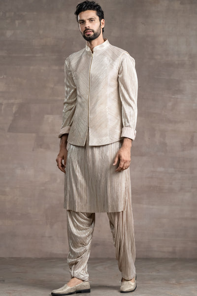 Tarun Tahitliani Crinkled Bundi With Metallic Zipper gold indian designer wear menswear online shopping melange singapore