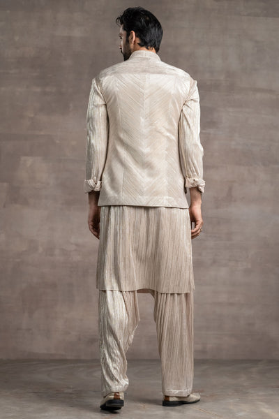 Tarun Tahitliani Crinkled Bundi With Metallic Zipper gold indian designer wear menswear online shopping melange singapore