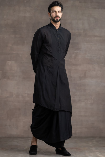 Tarun Tahitliani Kurta Paired With Black Dhoti Pants black indian designer wear menswear online shopping melange singapore