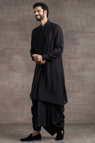 Tarun Tahitliani Kurta Paired With Black Dhoti Pants black indian designer wear menswear online shopping melange singapore