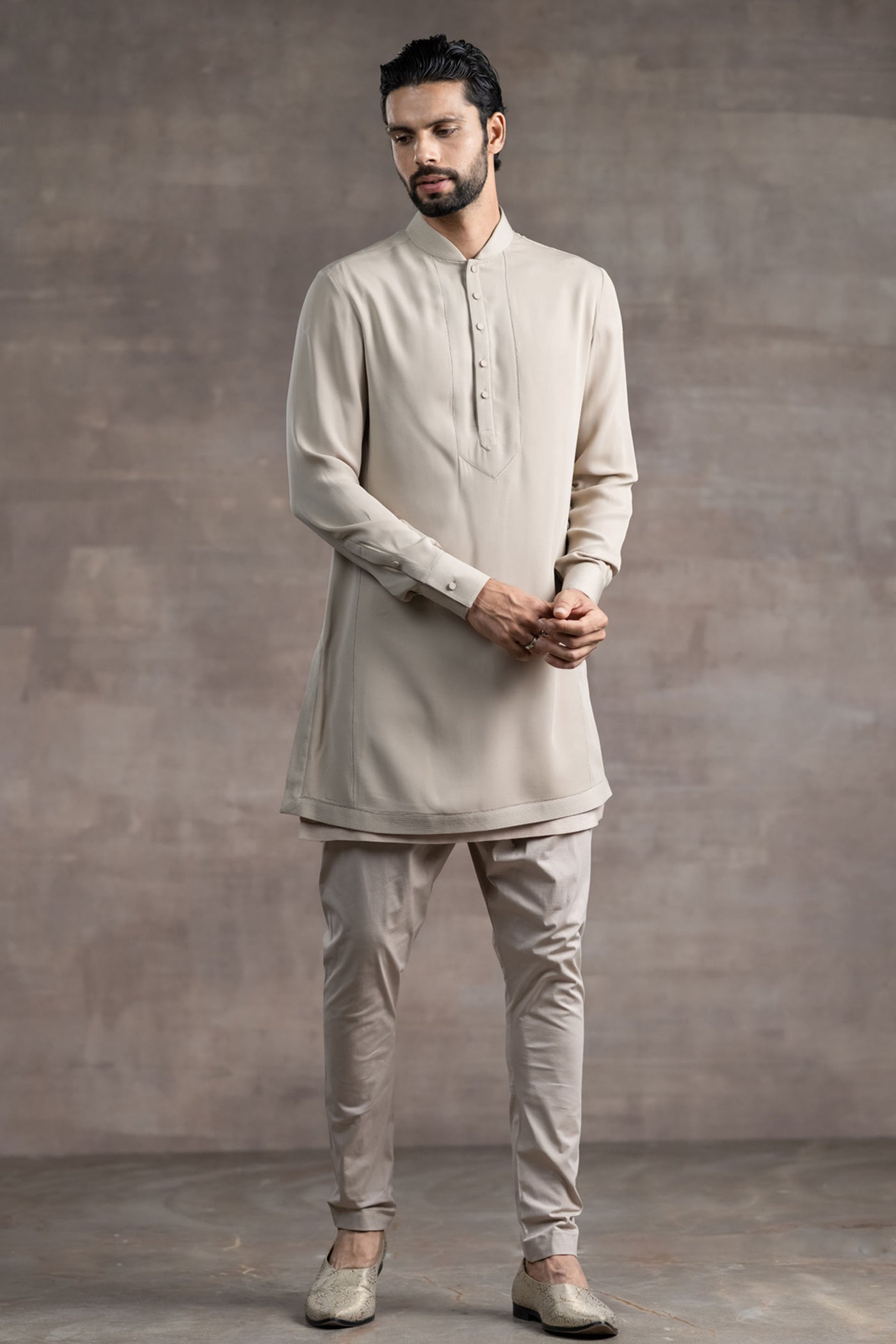Tarun Tahitliani Kurta Designed In Silk Georgette Fabric beige indian designer wear menswear online shopping melange singapore