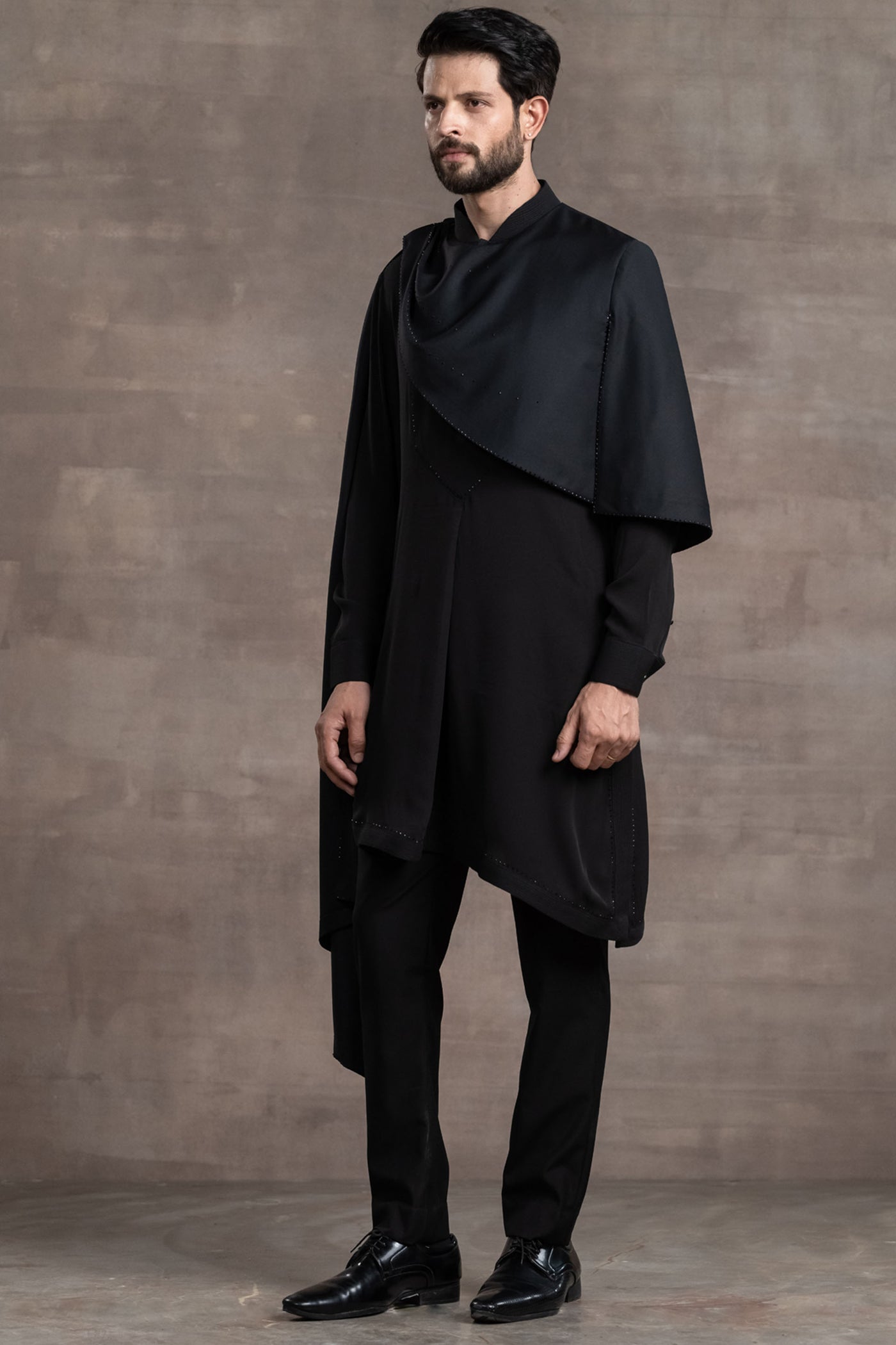 Tarun Tahitliani Kurta In Silk Georgette Fabric black indian designer wear menswear online shopping melange singapore