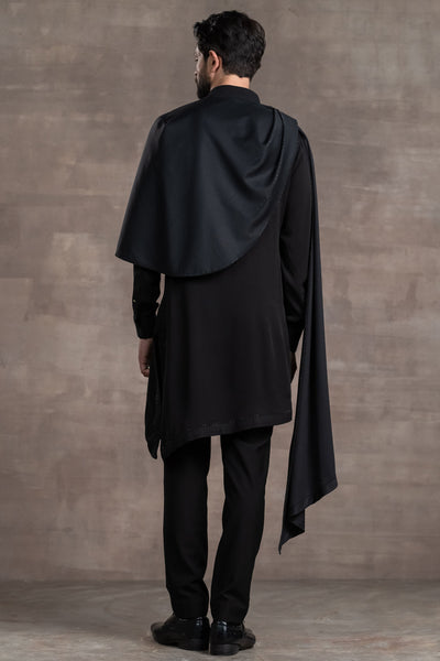 Tarun Tahitliani Kurta In Silk Georgette Fabric black indian designer wear menswear online shopping melange singapore
